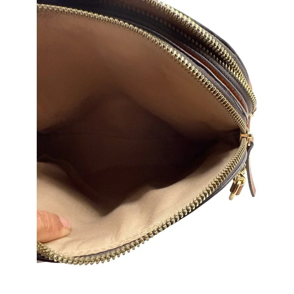 Nanette Lepore Brown Patterned Crossbody Bag Adjustable Strap Gold Hardware